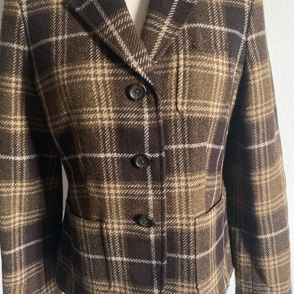 Lands’ End Wool Blazer Vtg Brown Plaid 3-Button Lined Academia Jacket Sz 8 - Picture 6 of 14